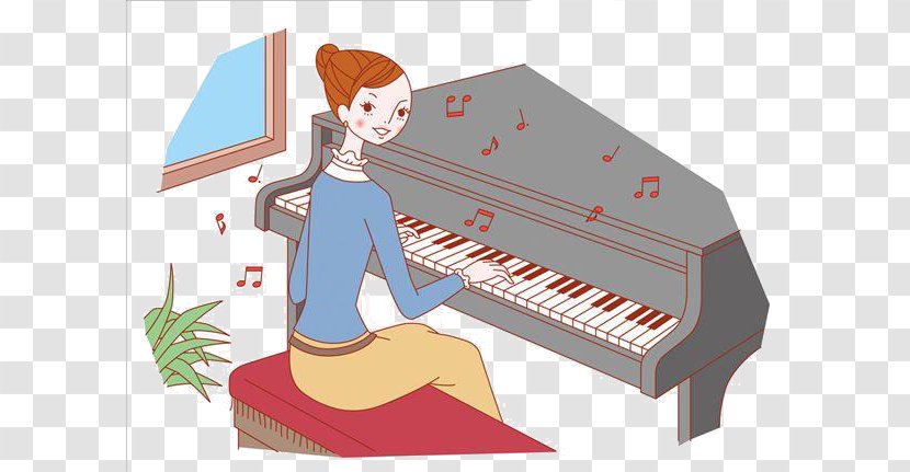 Piano Drawing Cartoon Photography - Woman - Playing The Transparent PNG