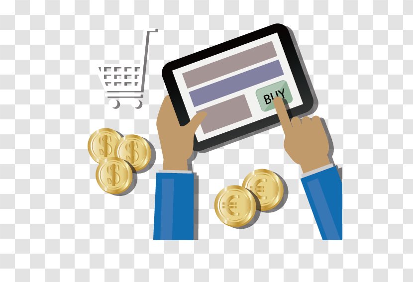 Online Shopping Download Flat Design - Computer - Ipad And Coins Transparent PNG