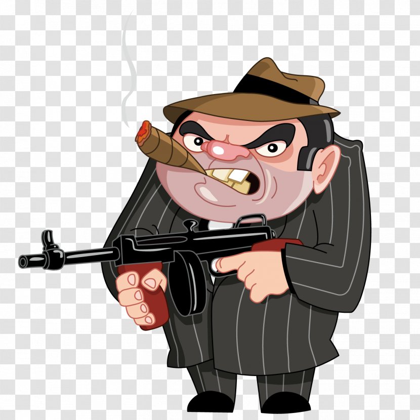 Gangster Cartoon Stock Photography Illustration - American Mafia - The Fat Man Holding Machine Gun Transparent PNG