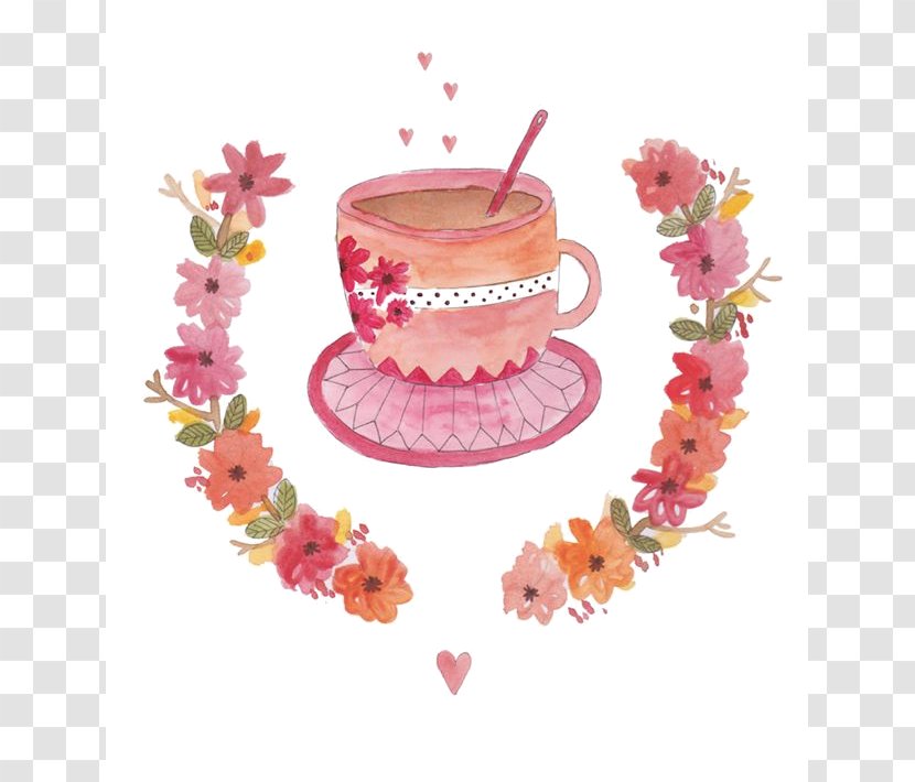 Coffee Watercolor Painting Cup Phrase - Pink Transparent PNG