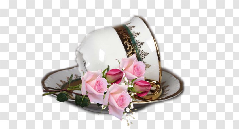 Coffee Milk Floral Design Cup - Cut Flowers Transparent PNG