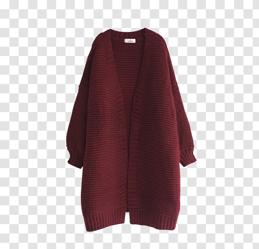 Wine Cardigan Sweater Overcoat - Sleeve - Winter Loose Coat Transparent PNG