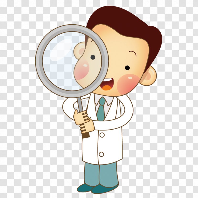 Cartoon Physician Clip Art - Doctor Holding A Magnifying Glass Transparent PNG