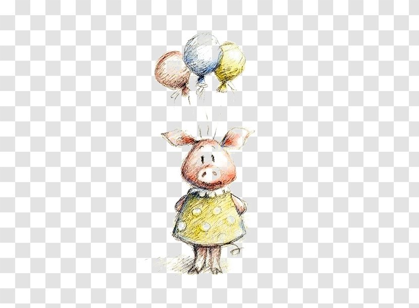 Drawing Watercolor Painting Artists Portfolio Illustration - Easter Bunny - Holding Balloons Pig Transparent PNG