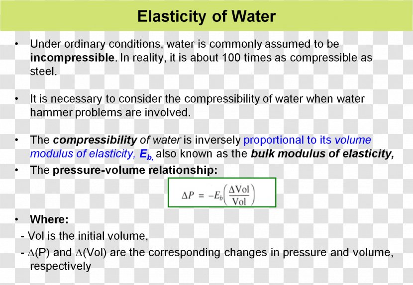 Bulk Modulus Compressibility Elastic Water Hammer Elasticity - Hydraulics Transparent PNG