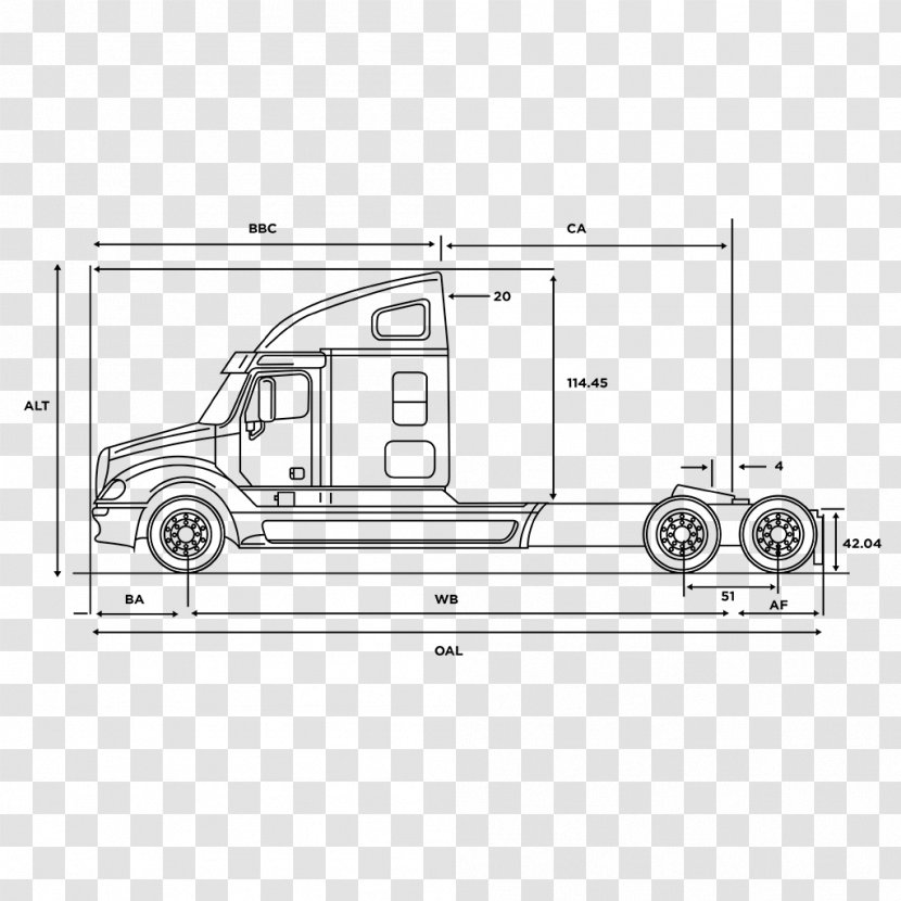 Freightliner Cascadia Motor Vehicle Tractor Unit Trucks - Technical Drawing - Truck Transparent PNG