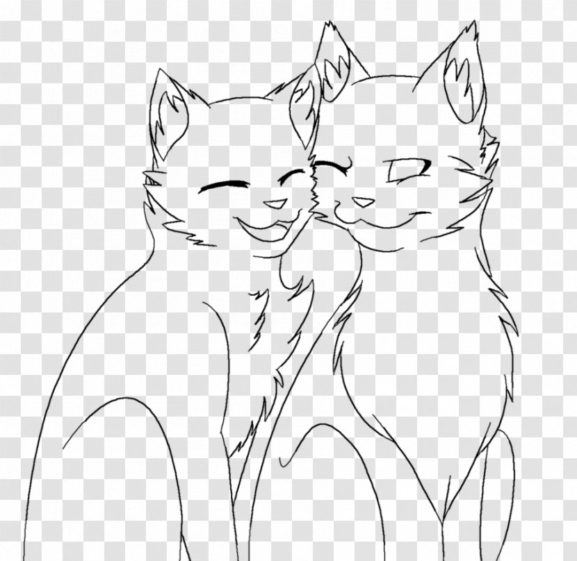 Cat Line Art Kitten Drawing Warriors - Cartoon - Embrace Couple Transparent PNG