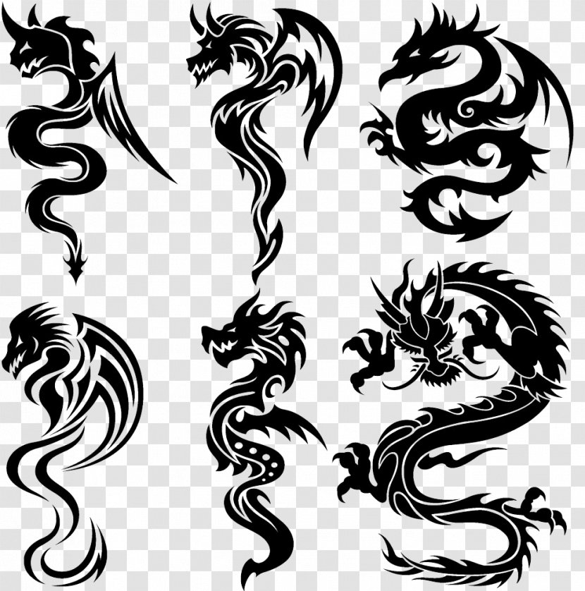 Tattoo Chinese Dragon Tribe - Drawing - Vector Transparent PNG