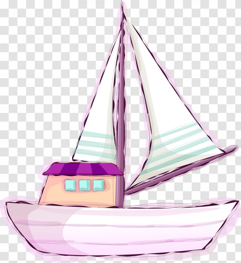 Ferry Sailing Ship Watercraft - Purple - Hand-painted Transparent PNG
