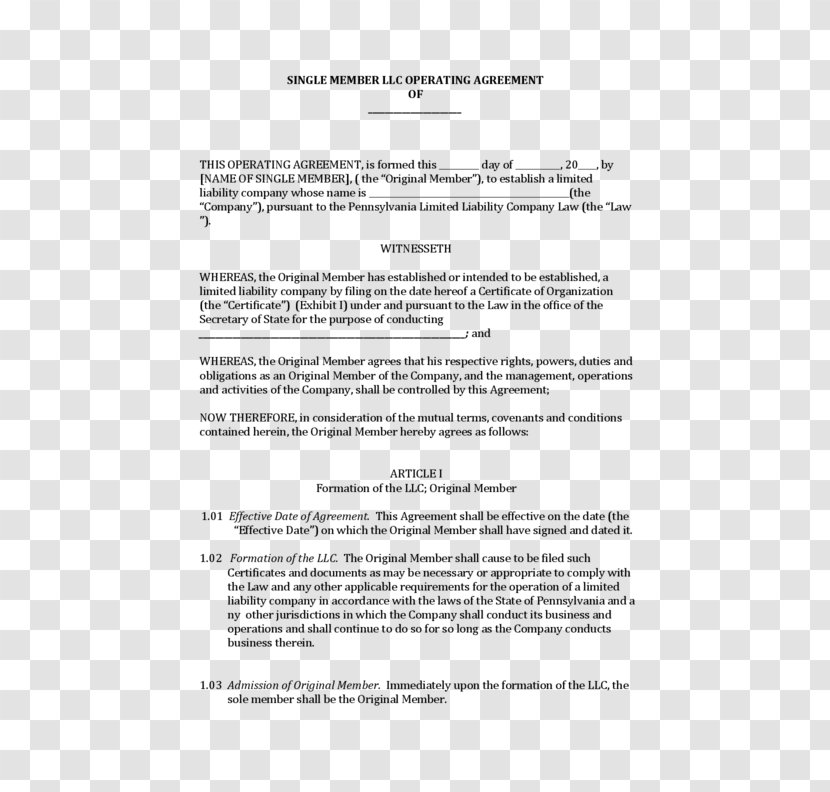 Operating Agreement Limited Liability Company Articles Of Organization Contract Delaware - Business Transparent PNG