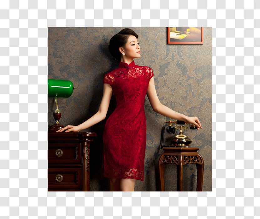 Cheongsam Wedding Dress Lace Clothing - Neck - Red Transparent PNG