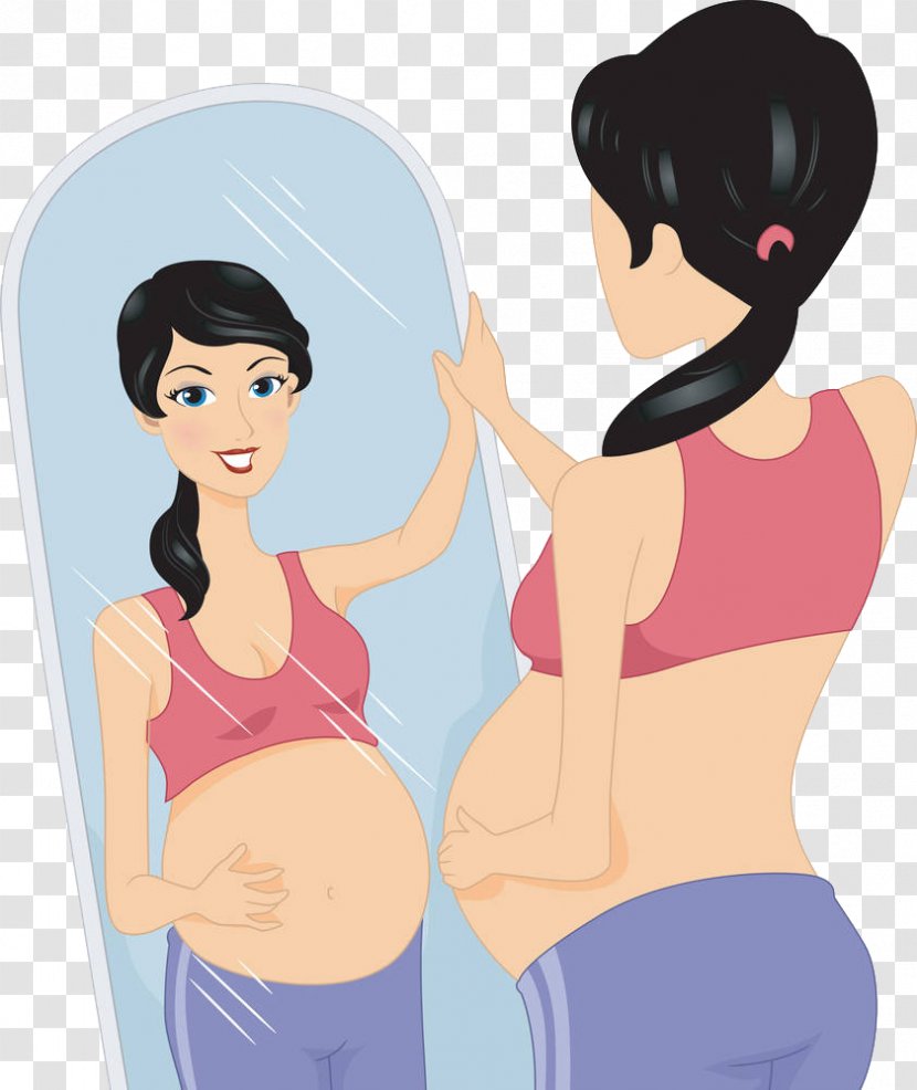 Pregnancy Acne Pimple Symptom Disease - Cartoon - A Pregnant Woman In The Mirror Transparent PNG