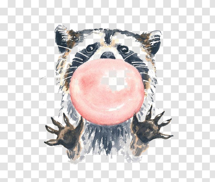 Raccoon Watercolour Flowers Watercolor Painting Illustration - Color Transparent PNG