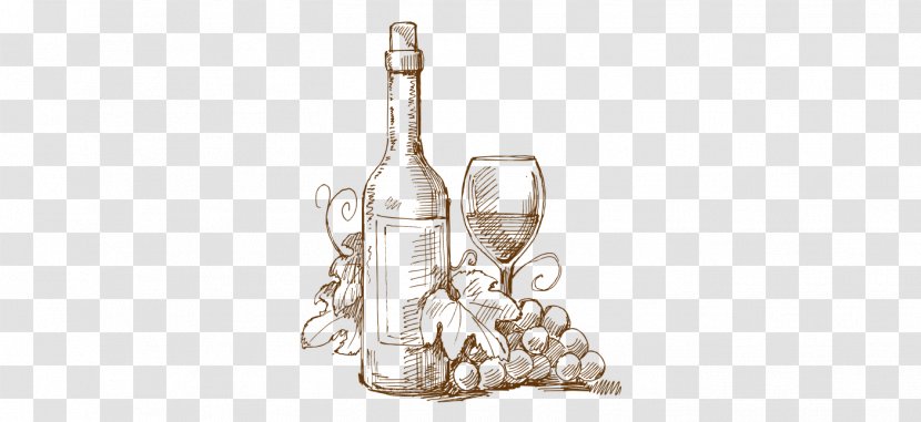 Glass Bottle - Vector Sketch Of Red Wine Transparent PNG