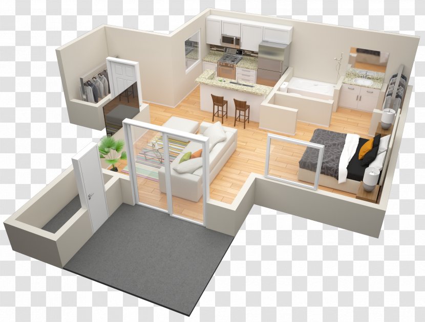 Floor Plan Studio Apartment Bedroom House - Three Rooms And Two Transparent PNG