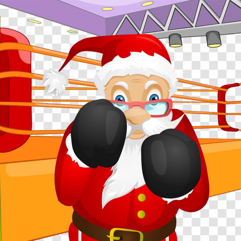 Santa Claus Boxing Cartoon Illustration - Christmas Transparent PNG