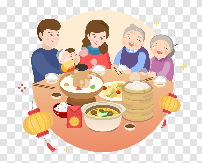 Vector Graphics Reunion Dinner Chinese New Year Eating Illustration - Bloodline Cartoon Transparent PNG