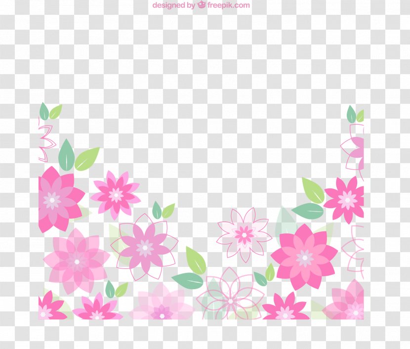 Pink Flowers - Border - Floral Shading Transparent PNG