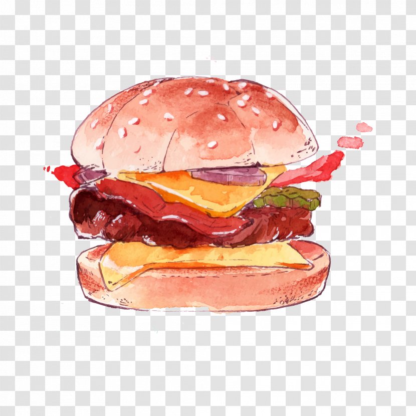Hamburger Watercolor Painting Clip Art Drawing - Dish - Humburger Transparent PNG
