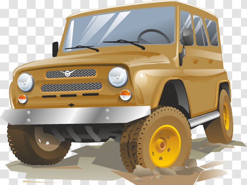 Car LADA 4x4 GAZ-M20 Pobeda UAZ - Off Road Vehicle - Hand Drawn Vector Cartoon Off-road Jeep Transparent PNG