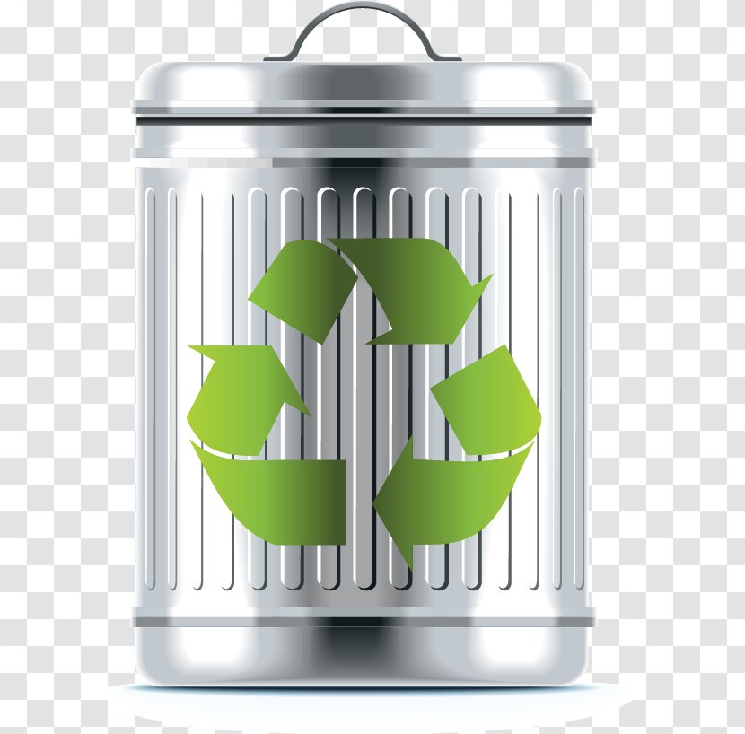 Recycling Waste - Rubbish Bins Paper Baskets - Vector Green Arrow Sign Stainless Steel Box Transparent PNG