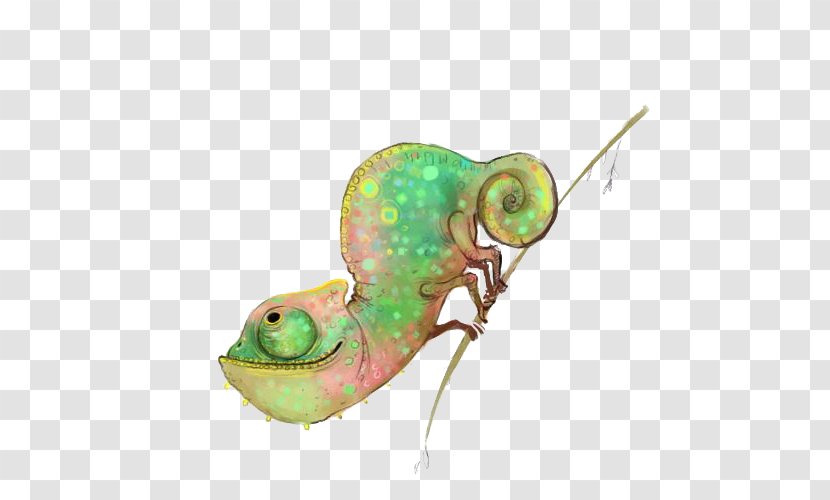 Chameleons Lizard Illustration - Multicolored Chameleon On A Tree Branch Transparent PNG
