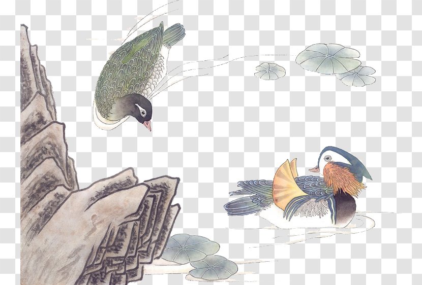 U912du4e43u73d6 Chinese Painting Ink Wash Watercolor Bird-and-flower - Birdandflower - Duck Transparent PNG