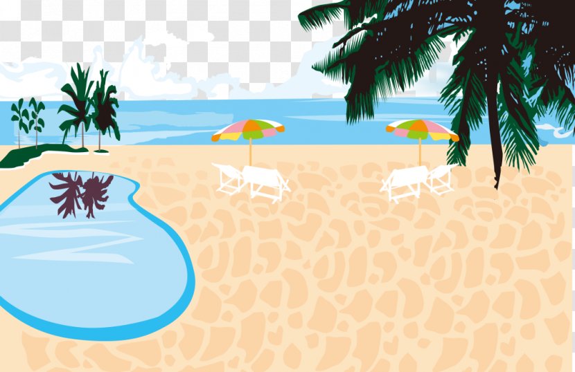 Beach Drawing Cartoon - Vecteur - Painted Palm Umbrella Transparent PNG