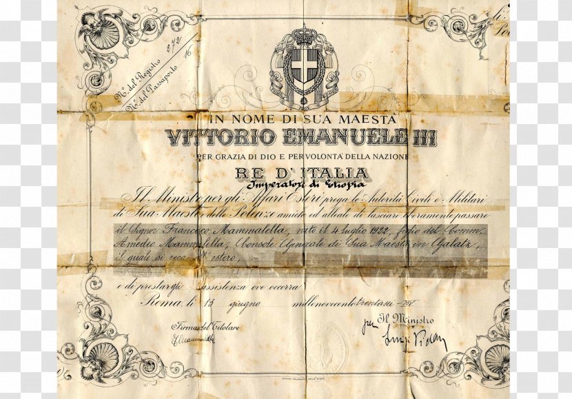 Italy Passport Italian Fascism Travel Document Transparent PNG