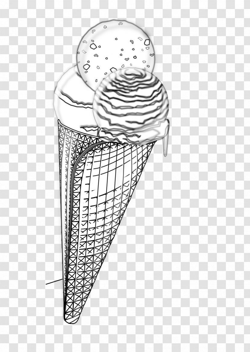 Ice Cream Cones Drawing Line - Black And White Transparent PNG