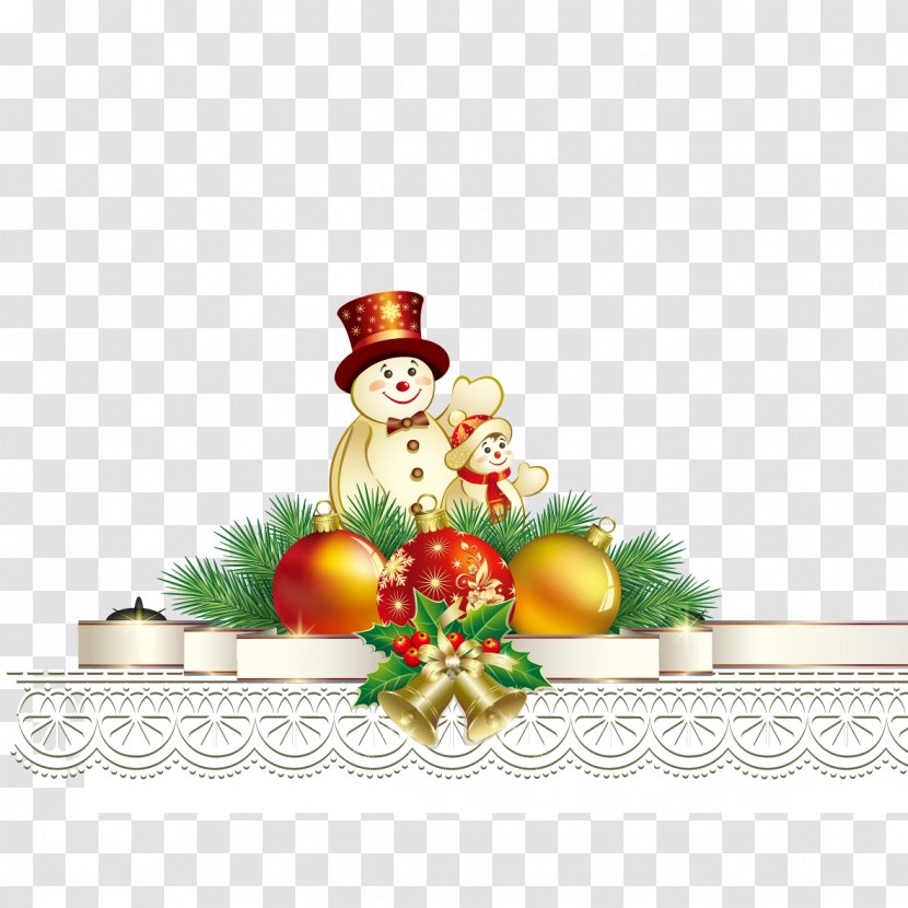 Christmas New Year Card Snowman - Balls And Bells Vector Transparent PNG