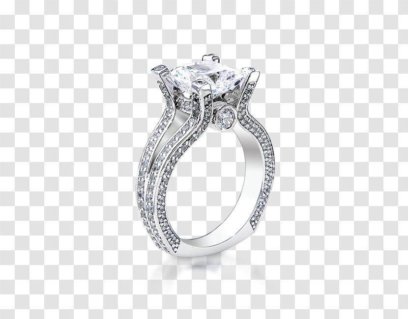 Princess Cut Wedding Ring Cubic Zirconia - Silver Transparent PNG
