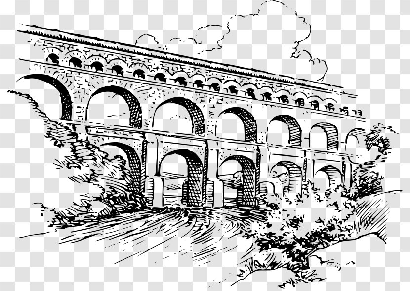 Pont Du Gard Ancient Rome Roman Aqueduct Drawing - Bridge Transparent PNG