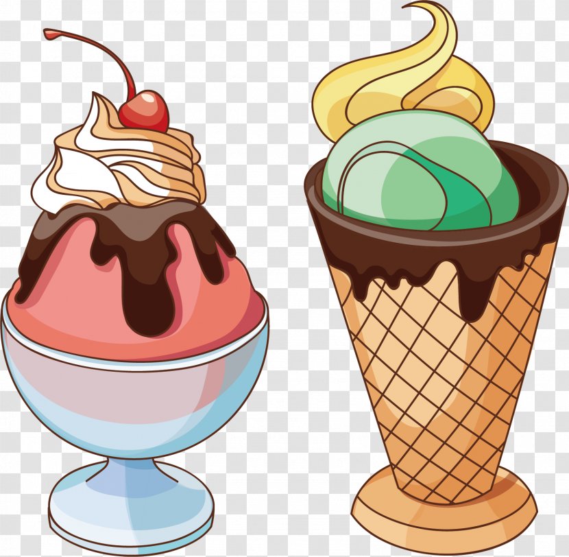 Ice Cream Cone Waffle Chocolate - Strawberry - Cartoon Transparent PNG