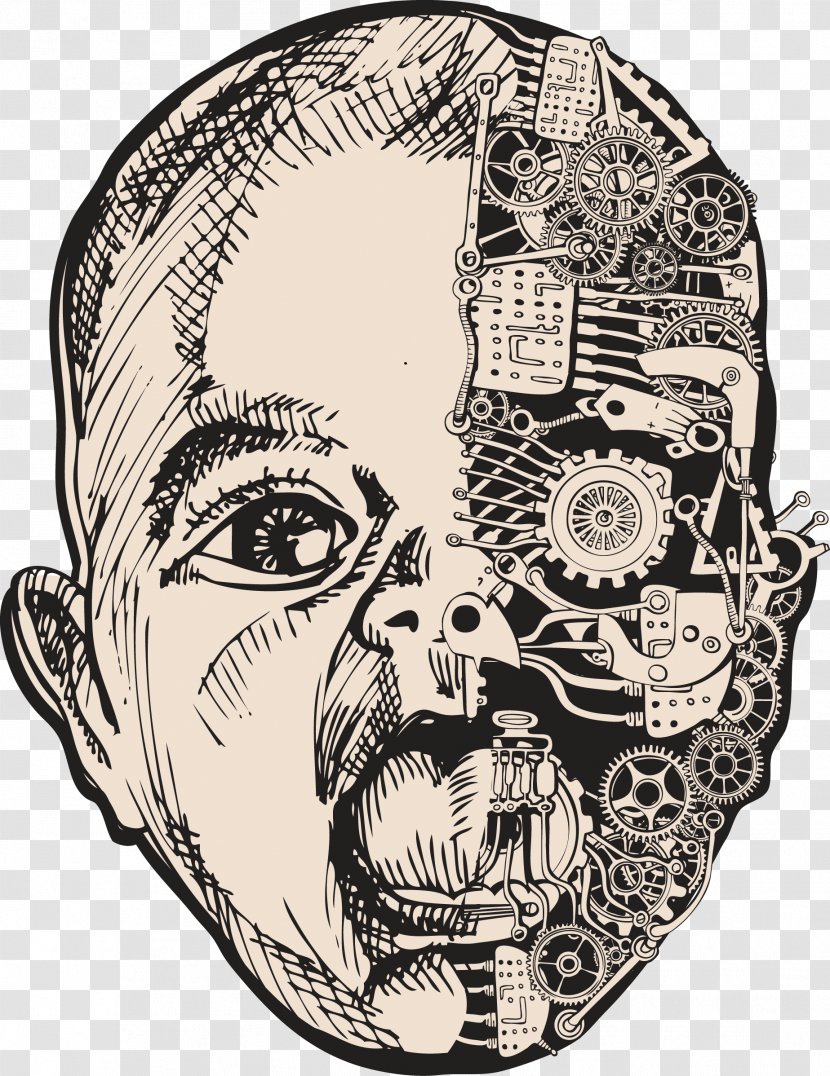 Robot Drawing Cyborg Face - Silhouette - Sketch Of Science And Technology Brain Structure Transparent PNG