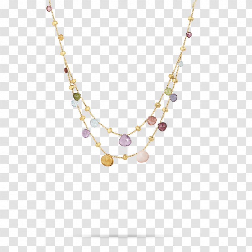 Marco Bicego Paradise Necklace Gemstone Jewellery Gold & Mixed Stone Graduated Two Strand Transparent PNG