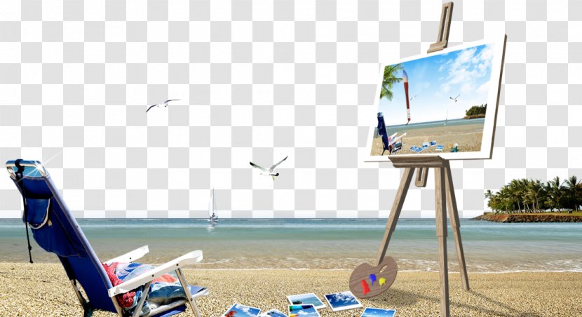 Landscape Painting Child Fukei Beach - Vacation - Free Pull Material Transparent PNG