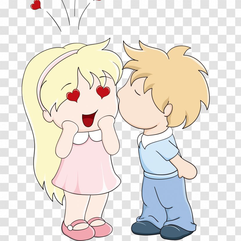 Cheek Kissing Cartoon Child - Heart - Kiss Love Transparent PNG