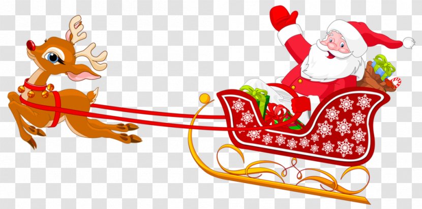 Santa Claus's Reindeer Sled Clip Art - Product - Deer Pulling Santa's Sleigh Transparent PNG