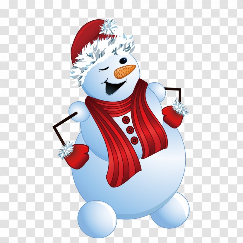Cartoon Winter Snowman - Christmas - Wearing A Hat Transparent PNG