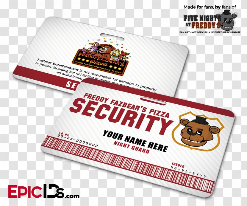 Freddy Fazbear's Pizzeria Simulator Pizza Name Tag Restaurant Identity Document - Security Guard Transparent PNG