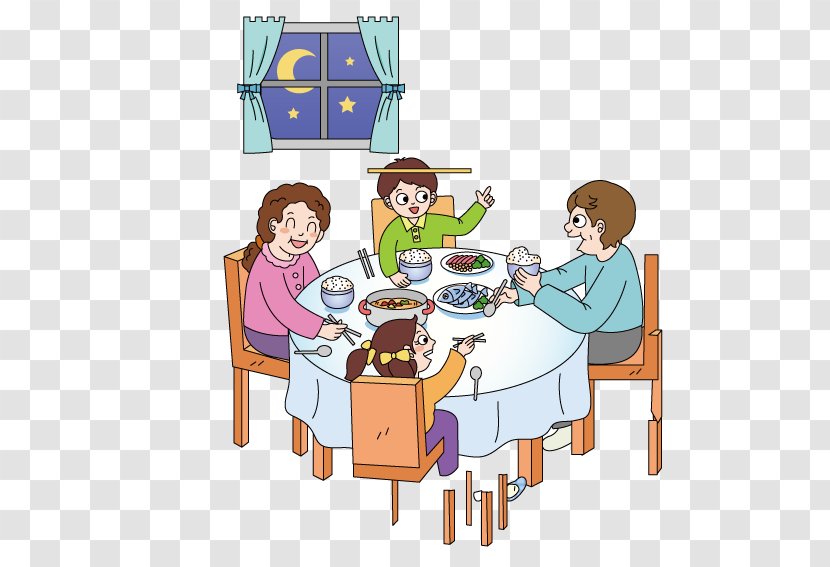 Eating Cartoon Illustration - Family Dinner Transparent PNG