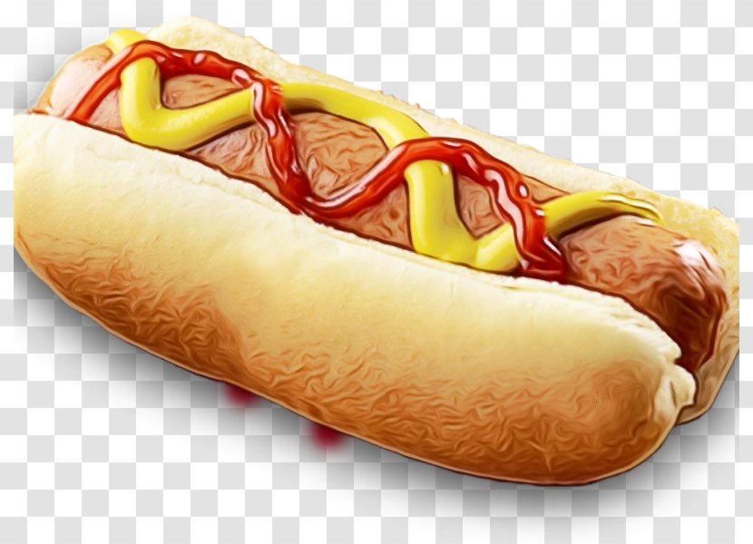Fast Food Hot Dog Bun Sausage - Watercolor - Dodger Saveloy Transparent PNG
