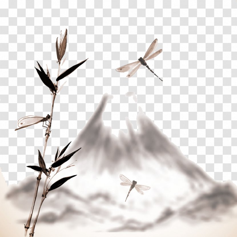 Mount Fuji Drawing Mountain Ink Wash Painting - Photography - Dragonfly Transparent PNG