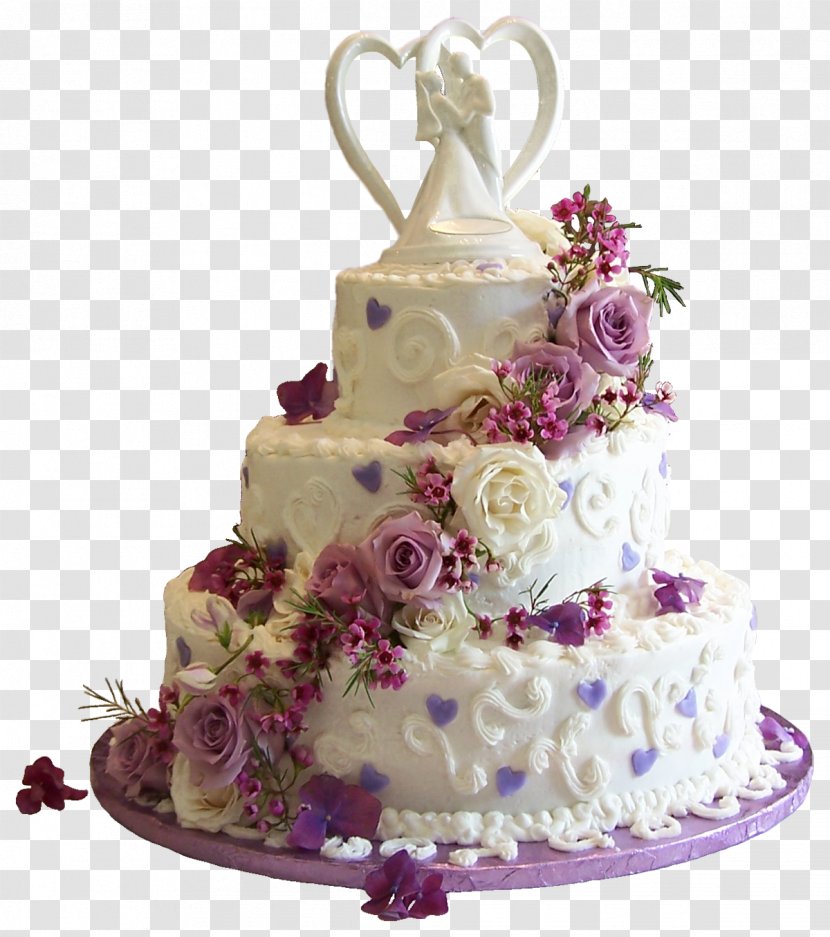 Wedding Cake Birthday Torte - Baking - White With Purple Roses Clipart Transparent PNG