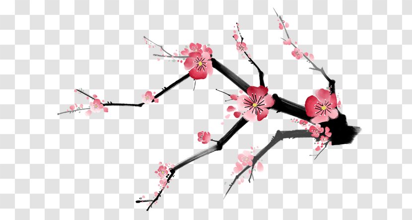 Ink Wash Painting Plum Blossom - Branch - 桃花 Transparent PNG