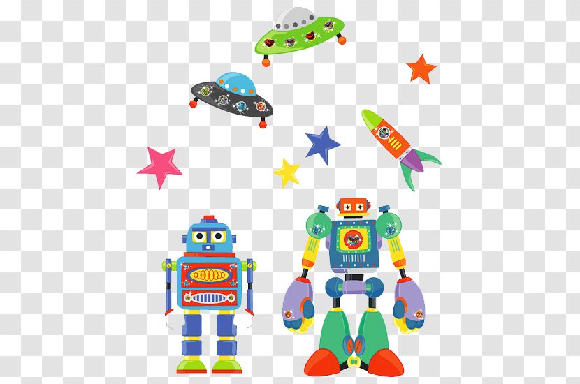 Wall Decal Robot Sticker - Toy - Stars And UFO Transparent PNG