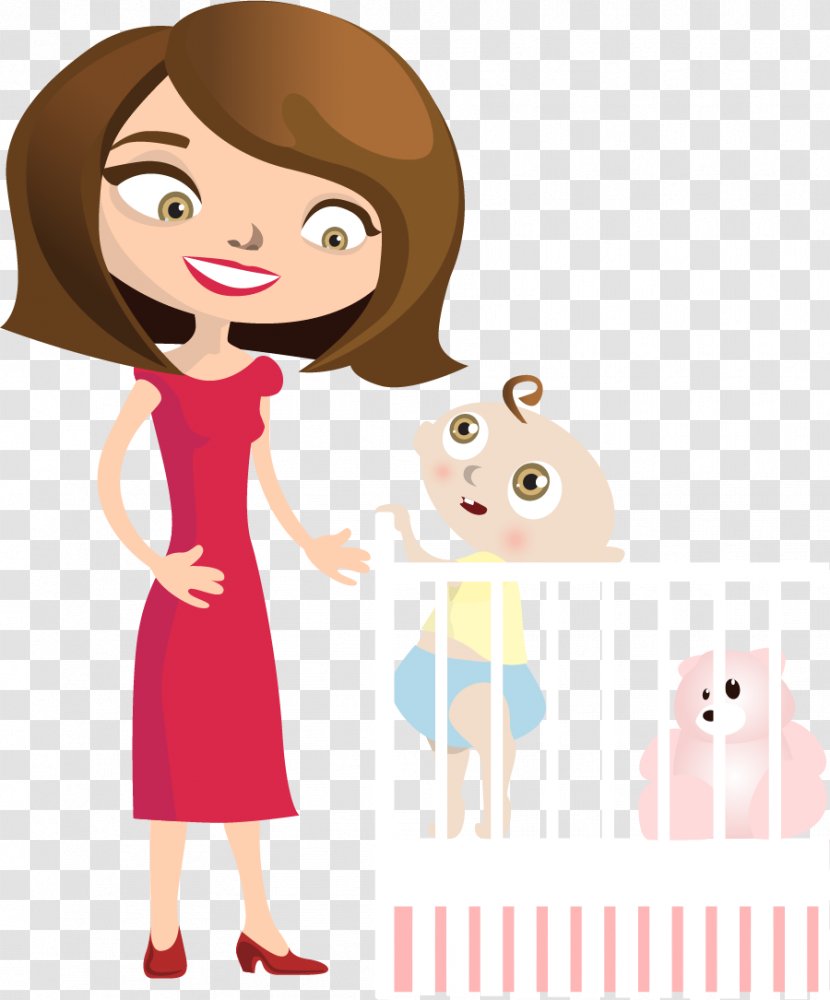 Infant Mother Child Illustration - Cartoon - Vector Hand-painted Baby With Mom Transparent PNG