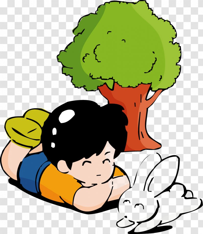 Cartoon Child - Designer - Boy And Rabbit Transparent PNG