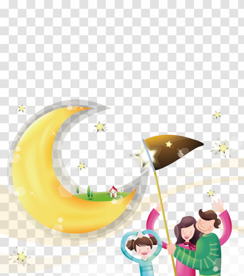 Paper Family Illustration - Yellow - Moon Transparent PNG